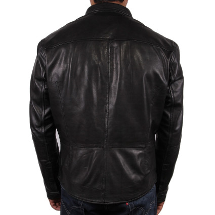 Men’s Black Leather Shirt Jacket - Bristol