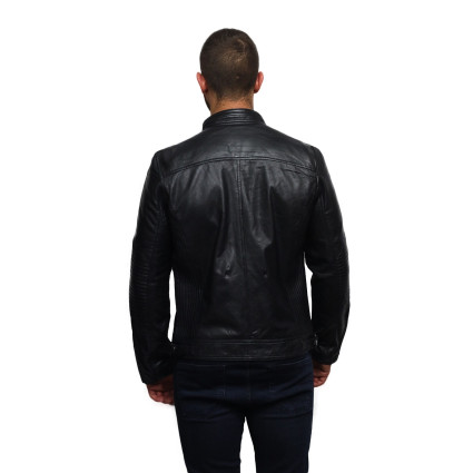 Men's Black Lambskin Genuine Leather Biker Jacket Designer Look