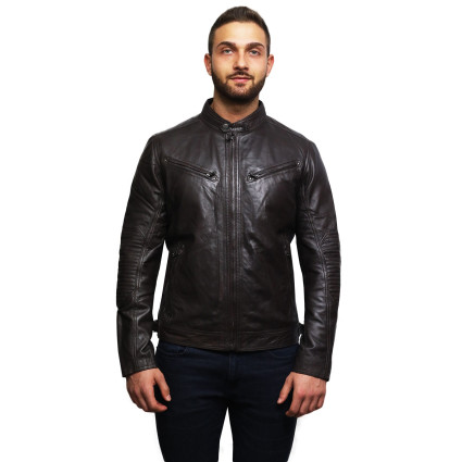 Men's Black Lambskin Genuine Leather Biker Jacket Designer Look