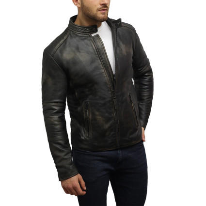 Men's Leather Biker Jacket Genuine Lambskin Vintage