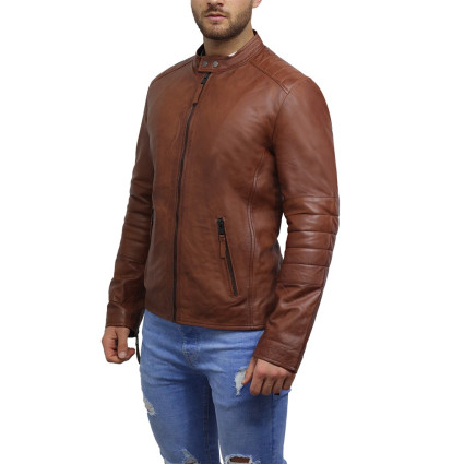 Men's Genuine Lambskin Leather Biker Jacket Vintage