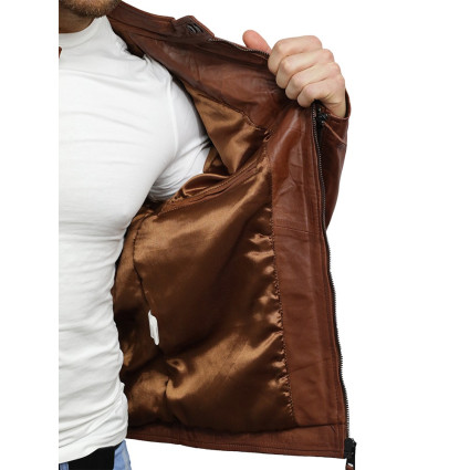 Men's Genuine Lambskin Leather Biker Jacket Vintage