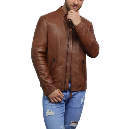 Men's Genuine Lambskin Leather Biker Jacket Vintage