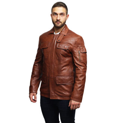 Men's Leather Jacket Real Lambskin Trench Safari Coat Washed Timber