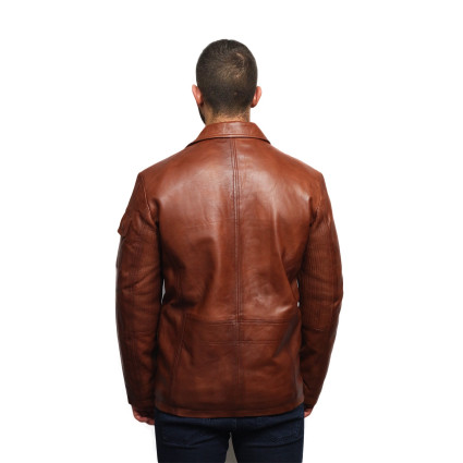 Men's Leather Jacket Real Lambskin Trench Safari Coat Washed Timber