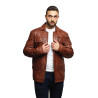 Men's Leather Jacket Real Lambskin Trench Safari Coat Washed Timber