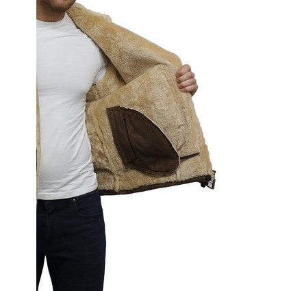 Men's Genuine Shearling Sheepskin Leather Jacket Aviator Bomber Flying Pilot