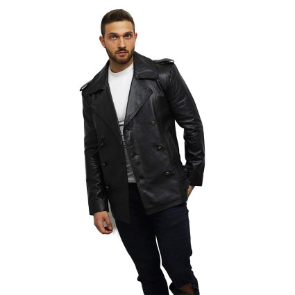 Men's Genuine Cow Hide Leather Kriegsmarine German DR WHO WW2 UBoat Captains Reefer Jacket Coat