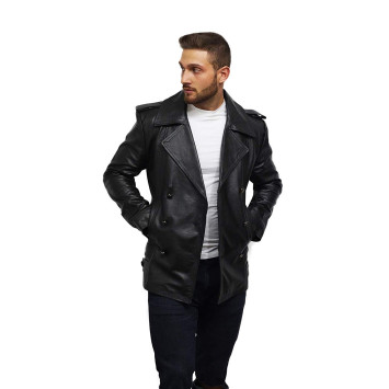 Men's Genuine Cow Hide Leather Kriegsmarine German DR WHO WW2 UBoat Captains Reefer Jacket Coat