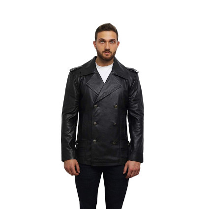 Men's Genuine Cow Hide Leather Kriegsmarine German DR WHO WW2 UBoat Captains Reefer Jacket Coat