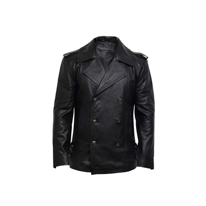 Men's Genuine Cow Hide Leather Kriegsmarine German DR WHO WW2 UBoat Captains Reefer Jacket Coat