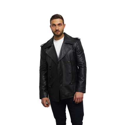 Men's Genuine Cow Hide Leather Kriegsmarine German DR WHO WW2 UBoat Captains Reefer Jacket Coat