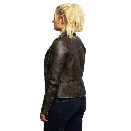 Women's Genuine Leather Biker Jacket Fitted Brando Vintage Rock