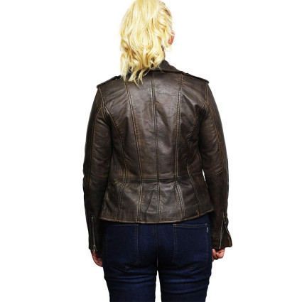 Women's Genuine Leather Biker Jacket Fitted Brando Vintage Rock