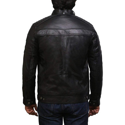 Men's Genuine Leather Biker Jacket Vintage - Plain Black