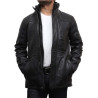 Mens Genuine Leather Biker Parka Jacket Retro - Black 