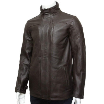 Mens Genuine Leather Biker Parka Jacket Retro - Brown