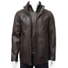 Mens Genuine Leather Biker Parka Jacket Retro - Brown