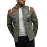 Men's Genuine Sheepskin Leather Biker Jacket with Badges