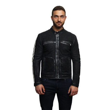 Men's Genuine Leather Biker Jacket Distressed