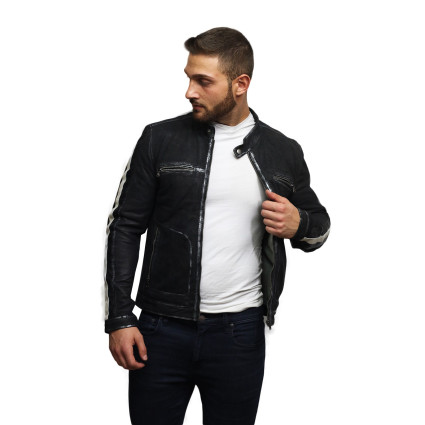 Men's Genuine Leather Biker Jacket Distressed