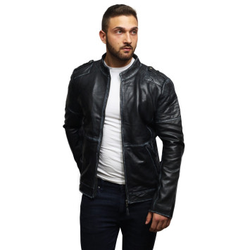 Mens Genuine Leather Biker Jacket Vintage