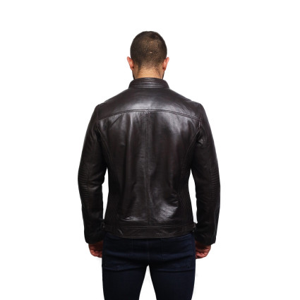 Men's Genuine Leather Biker Jacket Distressed - Brown