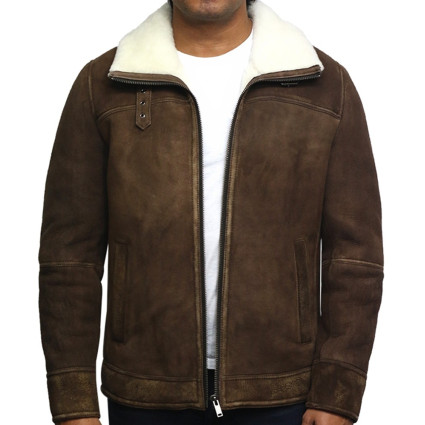 Men's Genuine Shearling Sheepskin Spanish Merino Leather Jacket Vintage