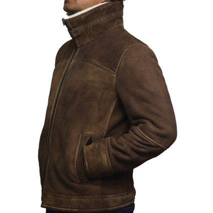 Men's Genuine Shearling Sheepskin Spanish Merino Leather Jacket Vintage