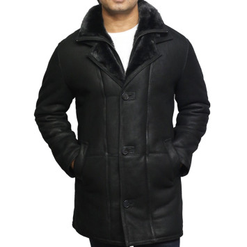  Men's Genuine Shearling Sheepskin Leather Coat Merino Wool.
