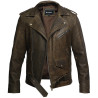 Mens Genuine Leather Biker Jacket Cowhide Brando Rustic