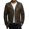 Mens Genuine Leather Biker Jacket Cowhide Brando Rustic