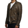 Mens Genuine Leather Biker Jacket Cowhide Brando Rustic