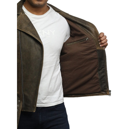 Mens Genuine Leather Biker Jacket Cowhide Brando Rustic