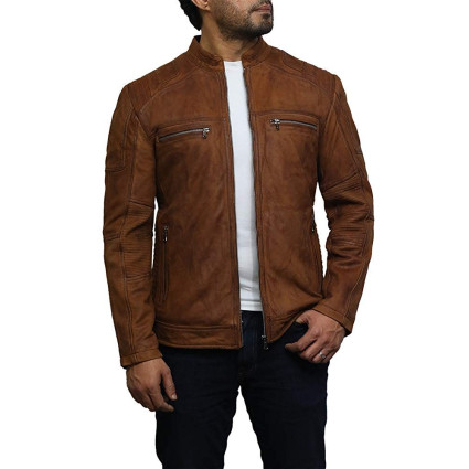 Mens Genuine Leather Biker Jacket Smart Casual Style