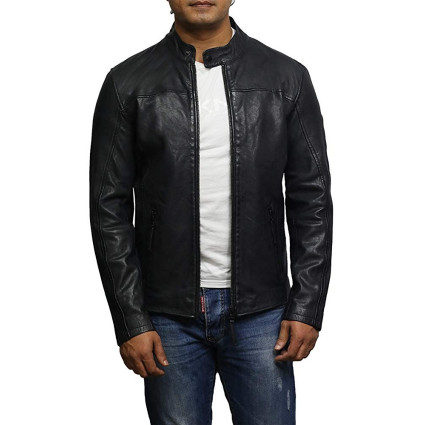 Mens Leather Jacket Genuine Lambskin Waxed Distressed Vintage Retro