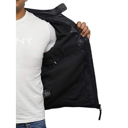 Mens Leather Jacket Genuine Lambskin Waxed Distressed Vintage Retro