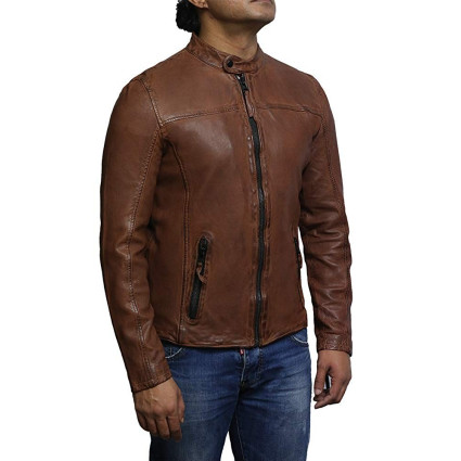 Mens Leather Jacket Genuine Lambskin Waxed Distressed Vintage Retro