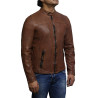 Mens Leather Jacket Genuine Lambskin Waxed Distressed Vintage Retro