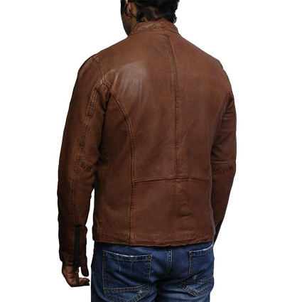 Mens Leather Jacket Genuine Lambskin Waxed Distressed Vintage Retro
