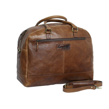 Genuine Leather Travel Overnight Duffel Bag (Tan)