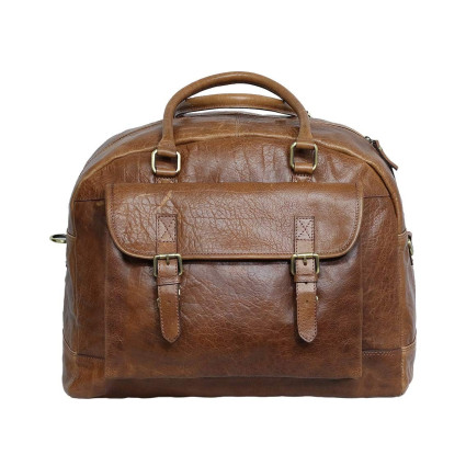 Genuine Leather Travel Overnight Duffel Bag (Tan)