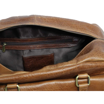 Genuine Leather Travel Overnight Duffel Bag (Tan)