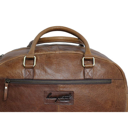 Genuine Leather Travel Overnight Duffel Bag (Tan)