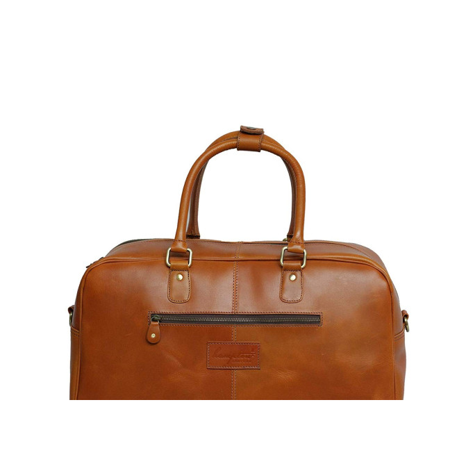 Genuine Leather Travel Overnight Duffel Bag (Tan)