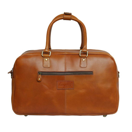 Genuine Leather Travel Overnight Duffel Bag (Tan)
