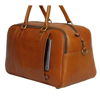 Genuine Leather Travel Overnight Duffel Bag (Tan)