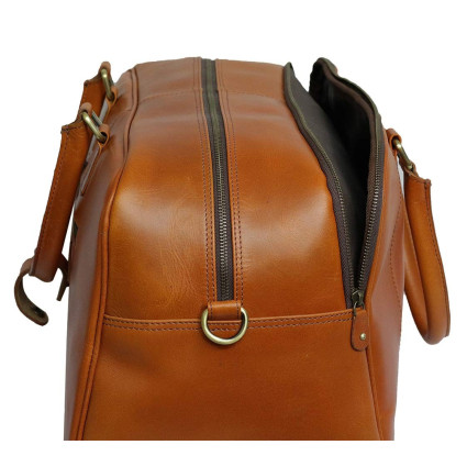 Genuine Leather Travel Overnight Duffel Bag (Tan)