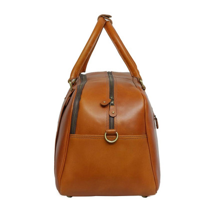 Genuine Leather Travel Overnight Duffel Bag (Tan)