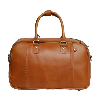 Genuine Leather Travel Overnight Duffel Bag (Tan)